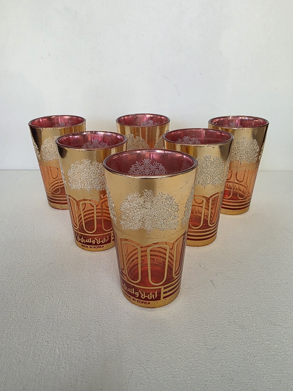 Vintage Gold and Red Glass Tumblers - Set of 6